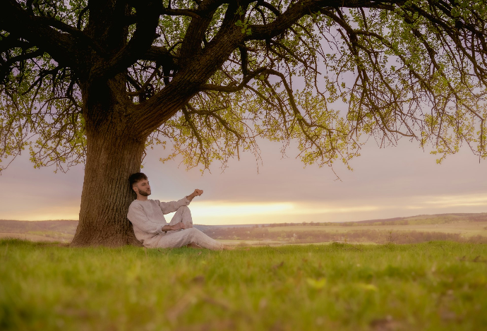 man in white dress shirt sitting on green grass field during daytime
